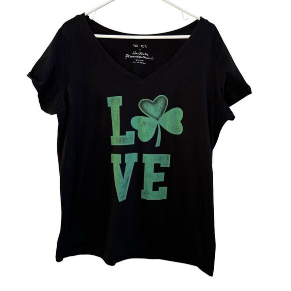 Torrid Womens 1X Love St Patricks Day Top T Shirt Black Green Clover V Neck - Picture 1 of 6